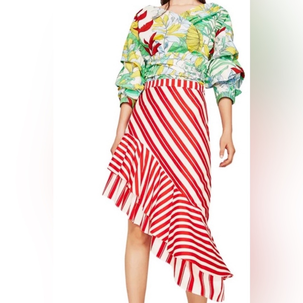 Zara | Asymmetrical Red and White Striped Skirt | M | NWT - Picture 9 of 11